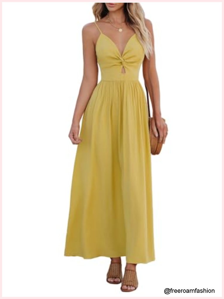 V Neck Sleeveless Cutout Maxi Dress Summer Beach Formal